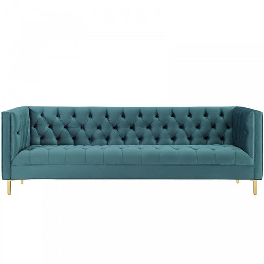 Delight Tufted Button Performance Velvet Sofa, Sea Blue