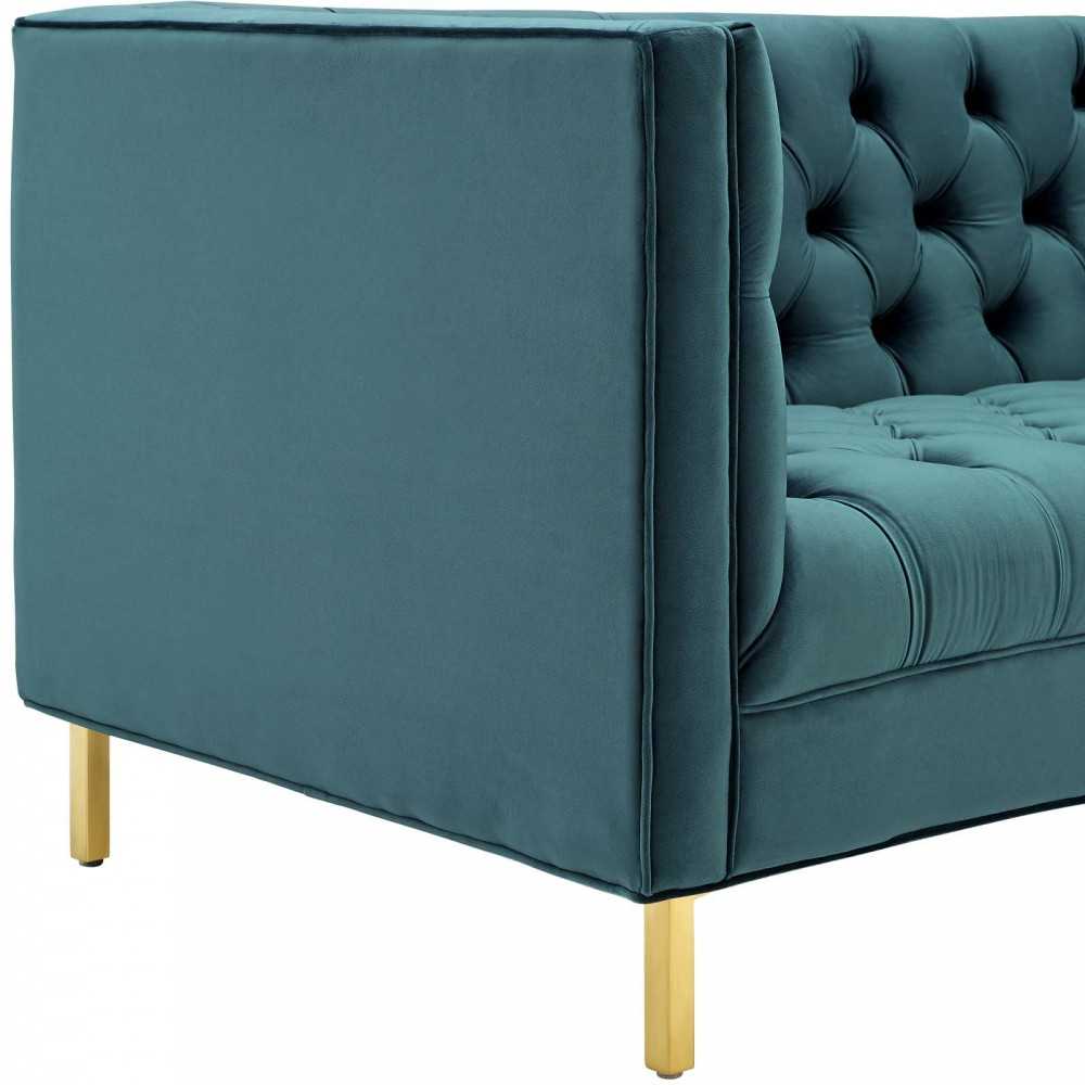 Delight Tufted Button Performance Velvet Sofa, Sea Blue