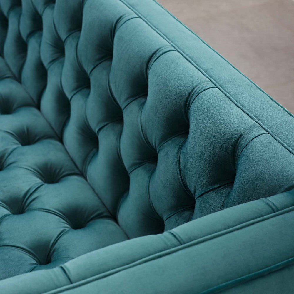 Delight Tufted Button Performance Velvet Sofa, Sea Blue