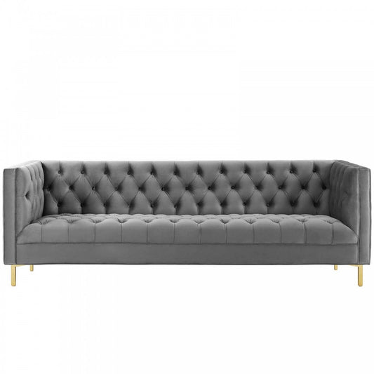 Delight Tufted Button Performance Velvet Sofa, Gray
