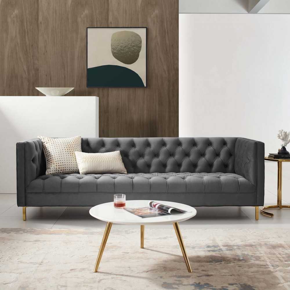 Delight Tufted Button Performance Velvet Sofa, Gray