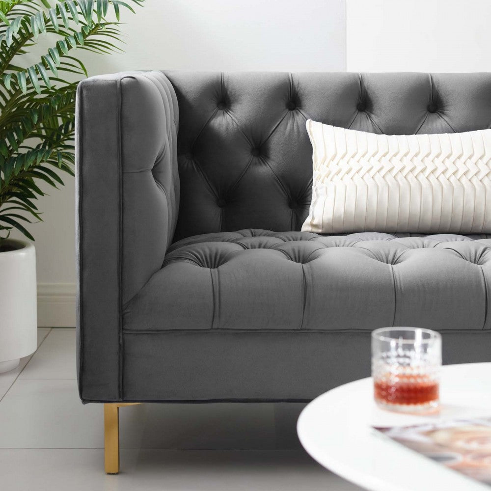 Delight Tufted Button Performance Velvet Sofa, Gray