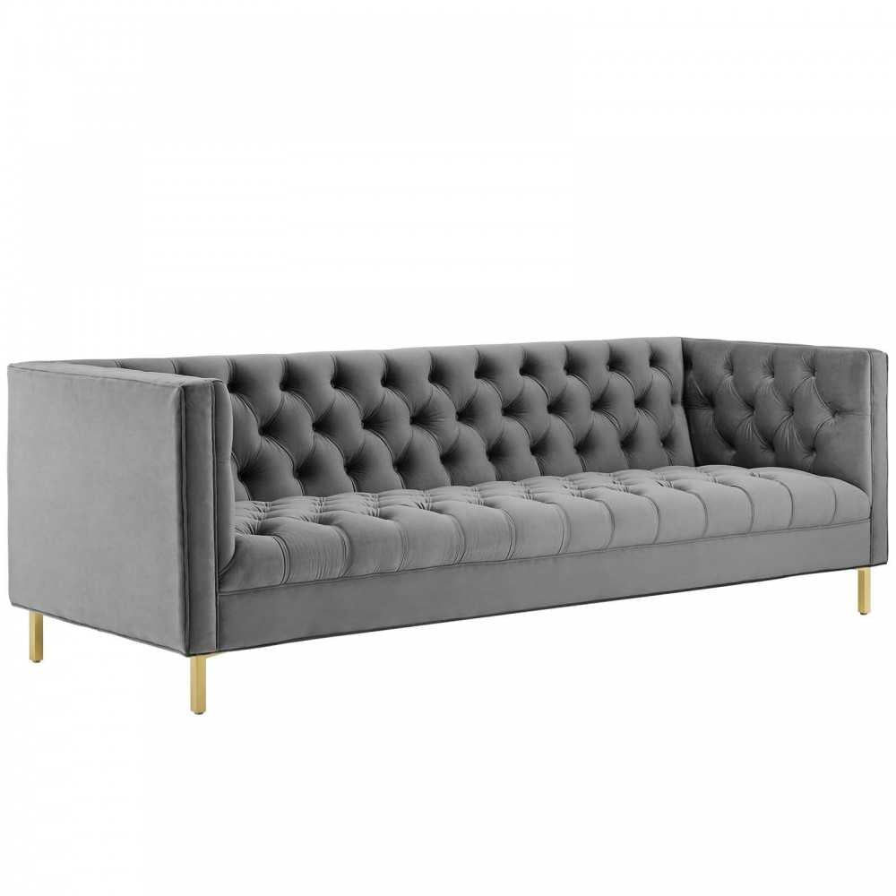 Delight Tufted Button Performance Velvet Sofa, Gray