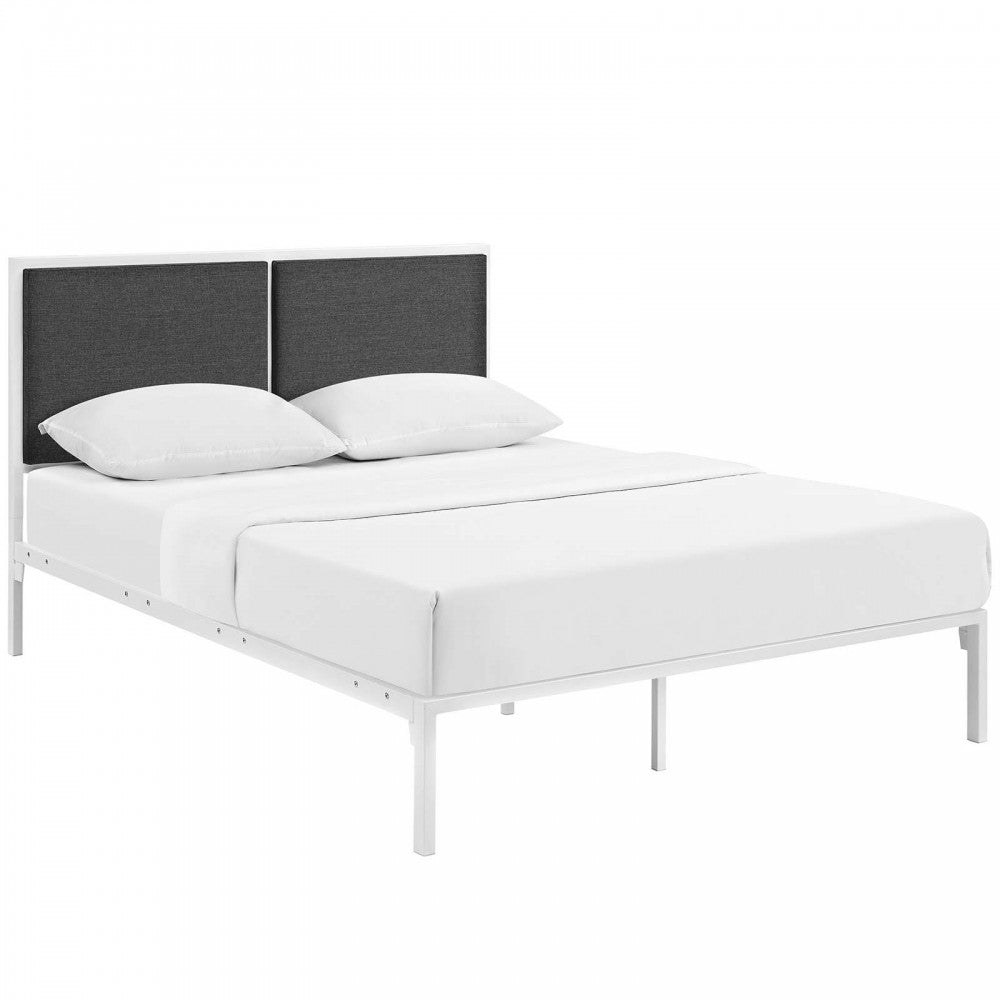 Della King Fabric Bed, White Gray