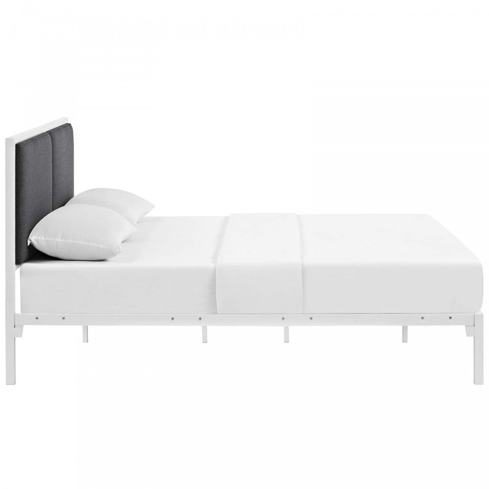 Della King Fabric Bed, White Gray