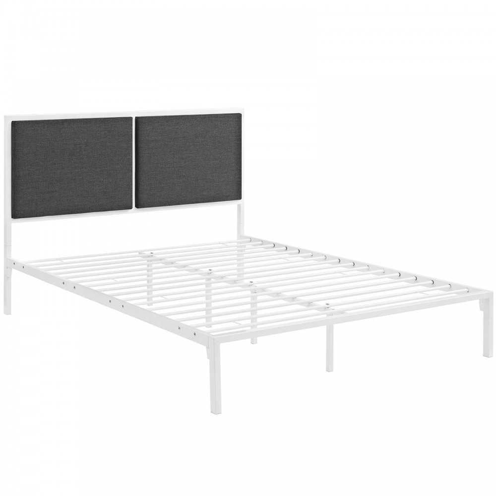 Della King Fabric Bed, White Gray