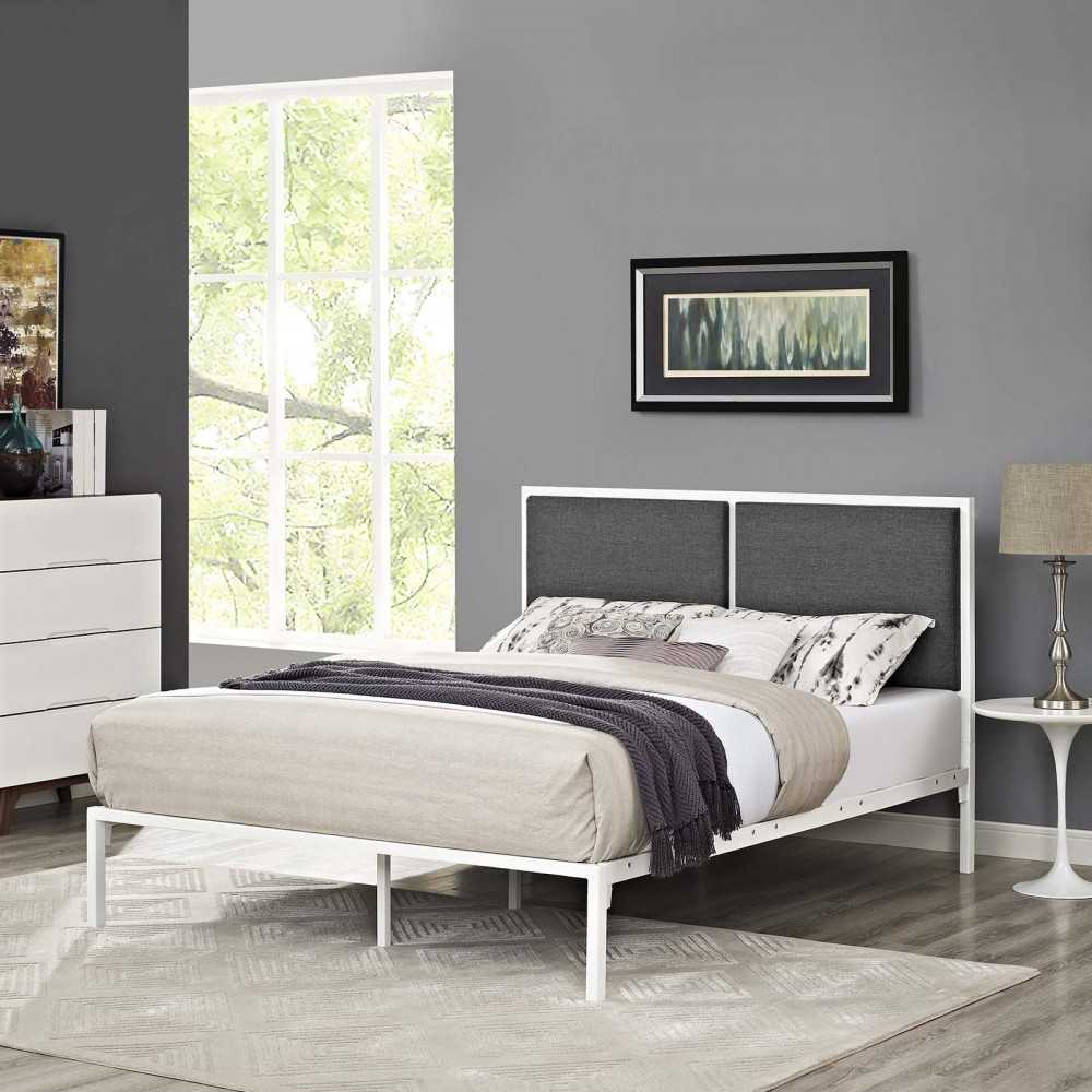 Della King Fabric Bed, White Gray