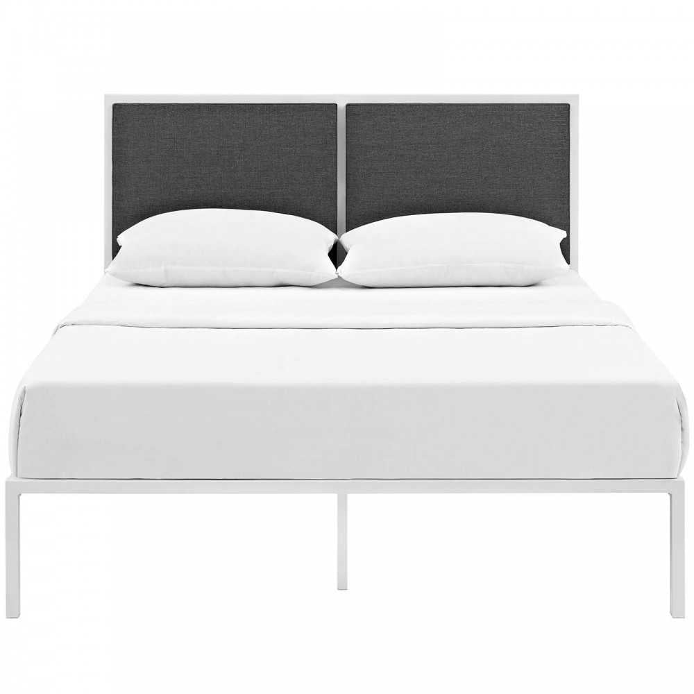 Della King Fabric Bed, White Gray