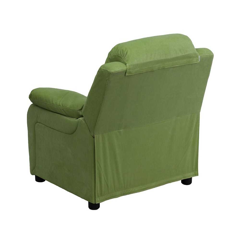 Deluxe Padded Contemporary Avocado Microfiber Kids Recliner with Storage Arms