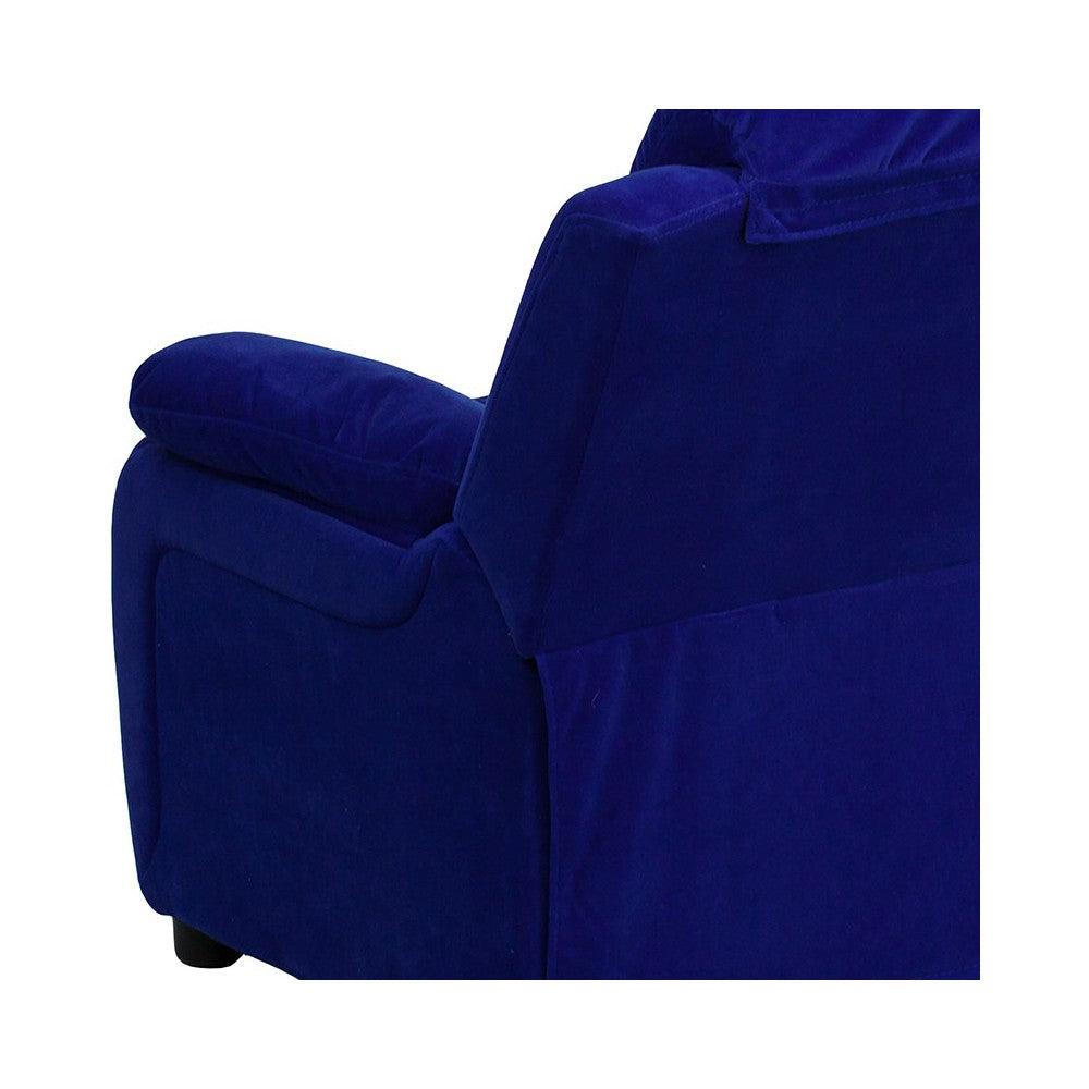 Deluxe Padded Contemporary Blue Microfiber Kids Recliner with Storage Arms
