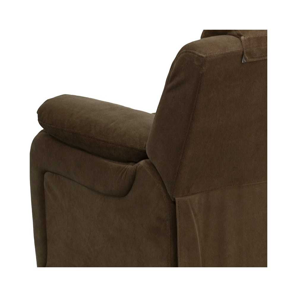 Deluxe Padded Contemporary Brown Microfiber Kids Recliner with Storage Arms