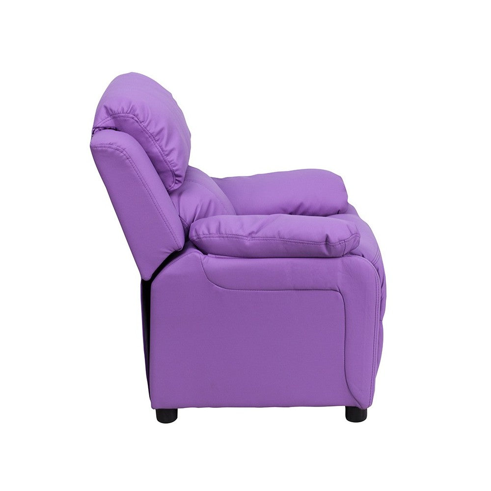 Deluxe Padded Contemporary Lavender Vinyl Kids Recliner with Storage Arms