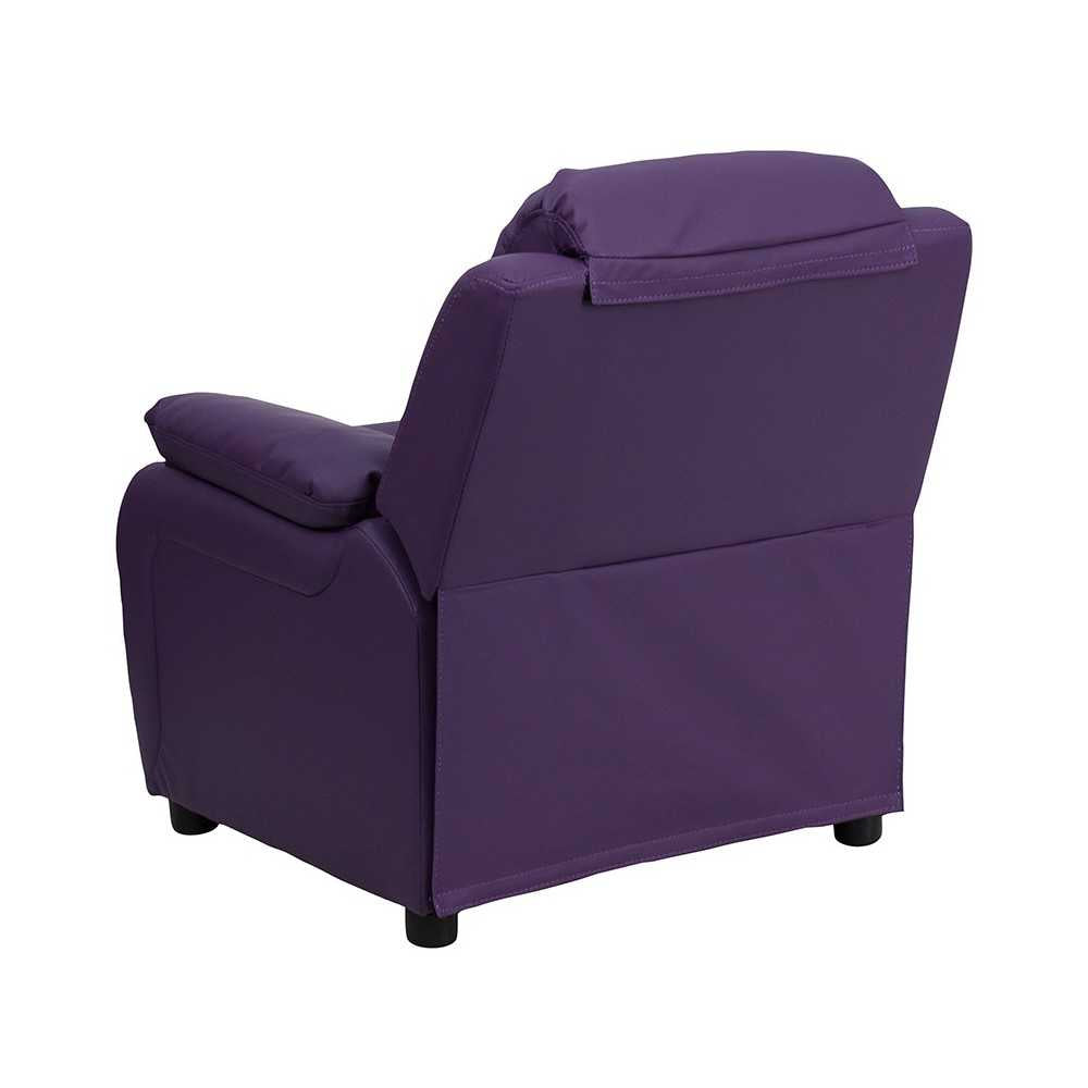 Deluxe Padded Contemporary Purple Vinyl Kids Recliner with Storage Arms
