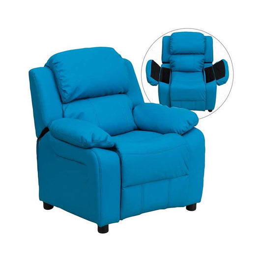 Deluxe Padded Contemporary Turquoise Vinyl Kids Recliner with Storage Arms