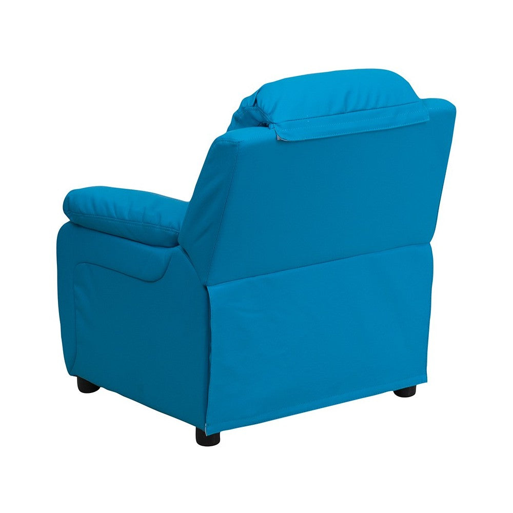 Deluxe Padded Contemporary Turquoise Vinyl Kids Recliner with Storage Arms