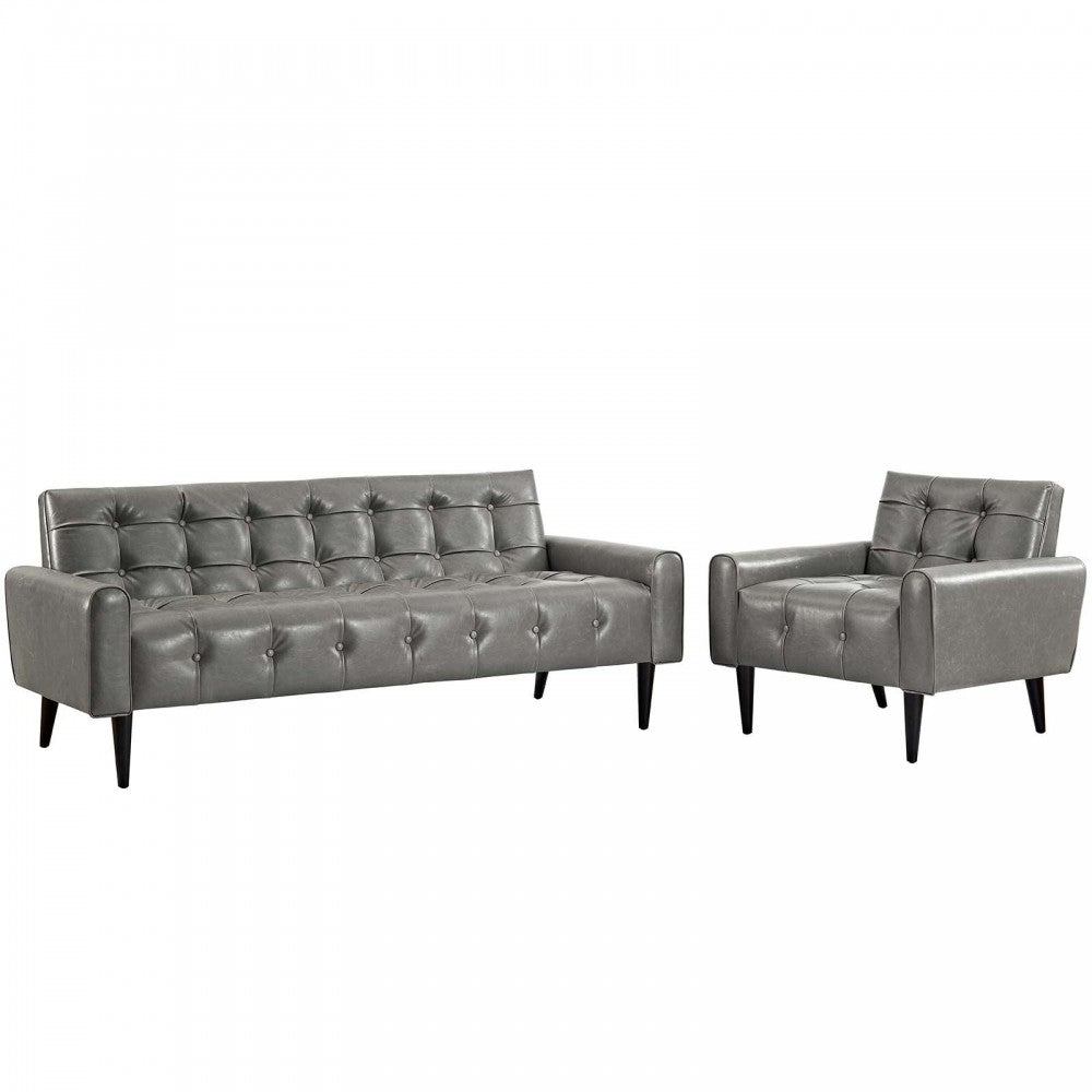 Delve 2 Piece Upholstered Vinyl Sofa and Armchair Set, Gray, EEI-2971-GRY-SET