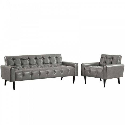 Delve 2 Piece Upholstered Vinyl Sofa and Armchair Set, Gray, EEI-2971-GRY-SET
