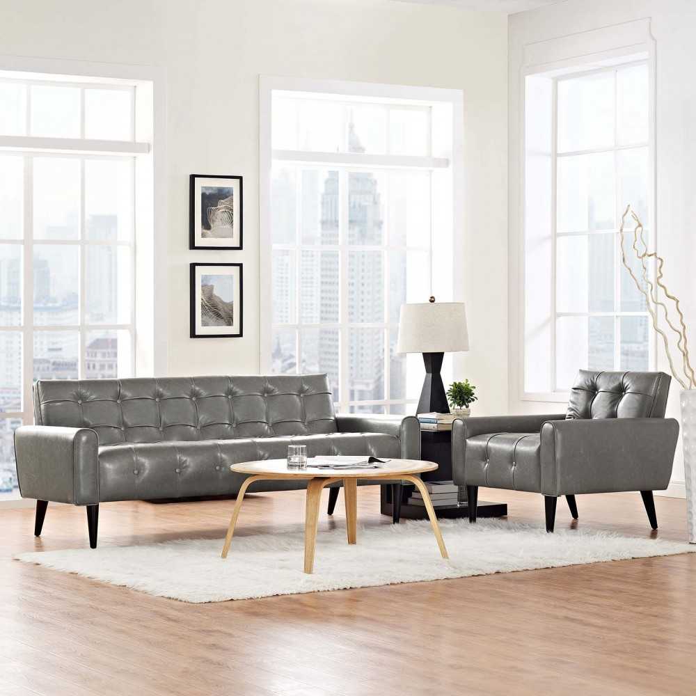 Delve 2 Piece Upholstered Vinyl Sofa and Armchair Set, Gray, EEI-2971-GRY-SET