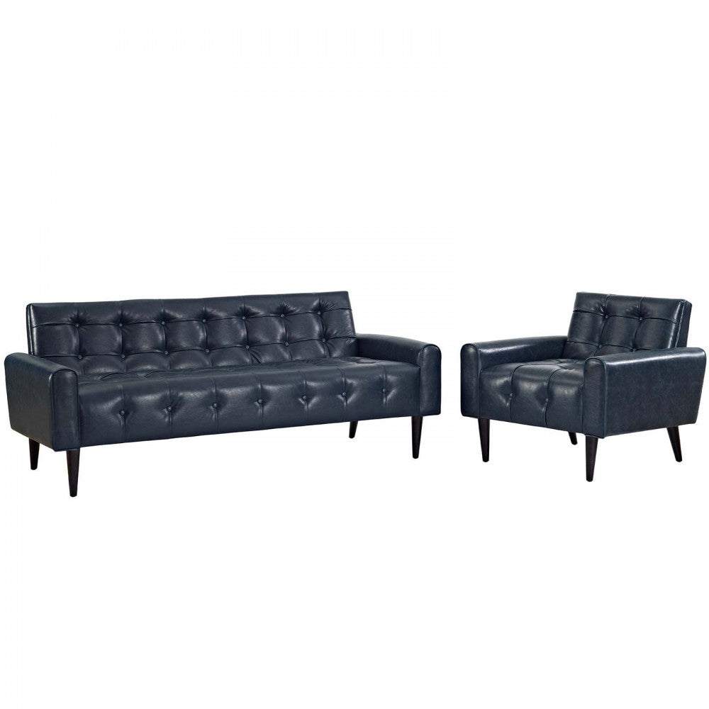 Delve 2 Piece Upholstered Vinyl Sofa and Armchair Set, Gray, EEI-2971-BLU-SET