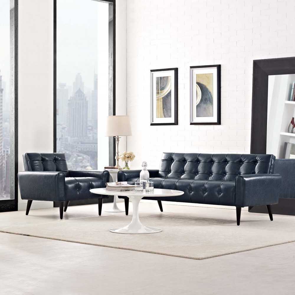 Delve 2 Piece Upholstered Vinyl Sofa and Armchair Set, Gray, EEI-2971-BLU-SET
