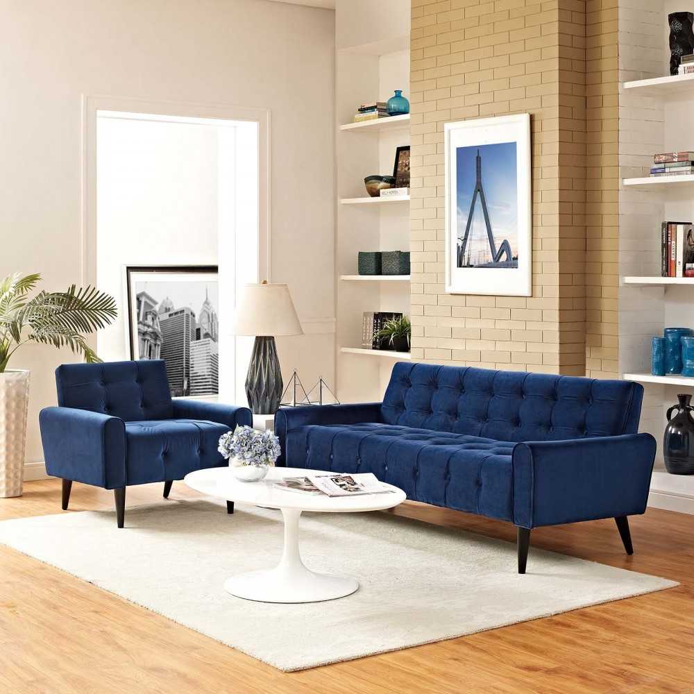 Delve Living Room Set Performance Velvet Set of 2, Gray, EEI-2969-NAV-SET