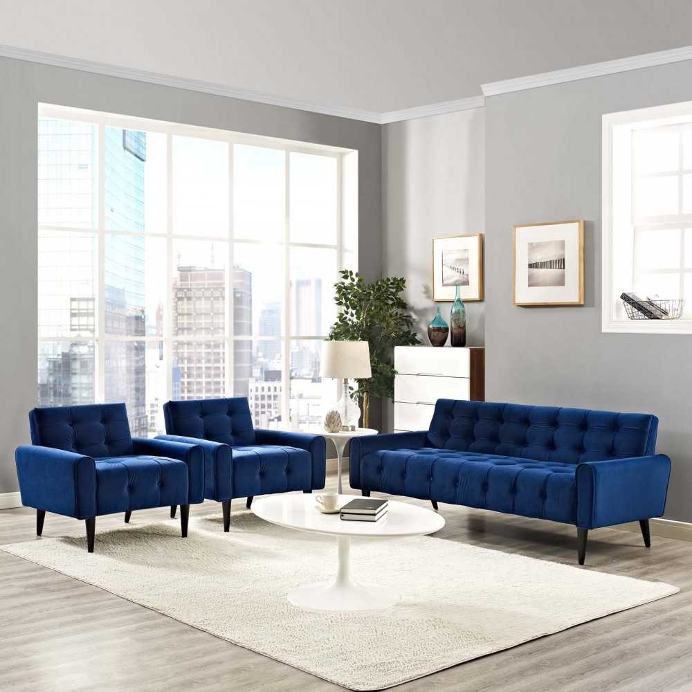 Delve Living Room Set Performance Velvet Set of 3, Gray, EEI-2970-NAV-SET