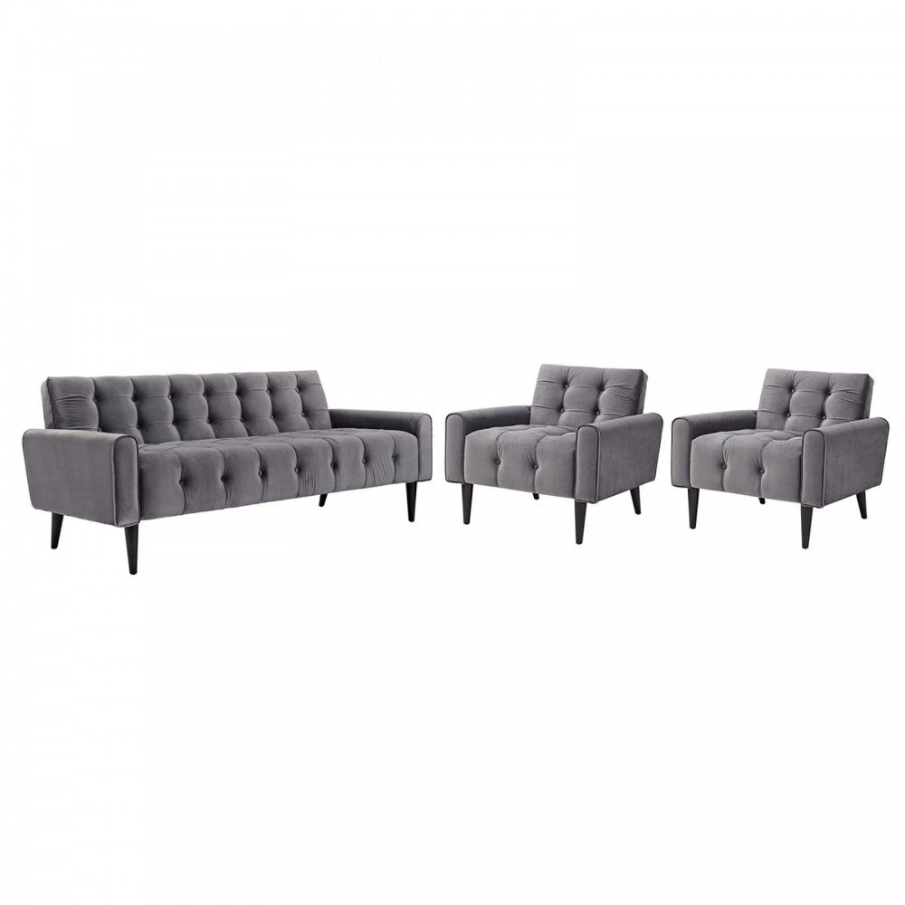 Delve Living Room Set Performance Velvet Set of 3, Gray, EEI-2970-GRY-SET