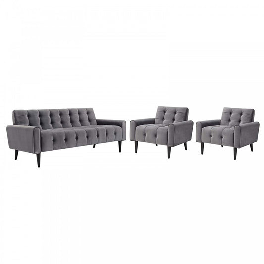 Delve Living Room Set Performance Velvet Set of 3, Gray, EEI-2970-GRY-SET