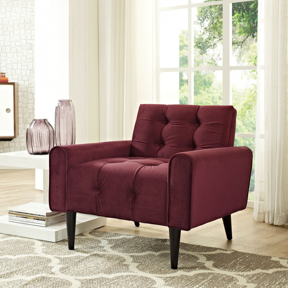 Delve Performance Velvet Armchair, Maroon
