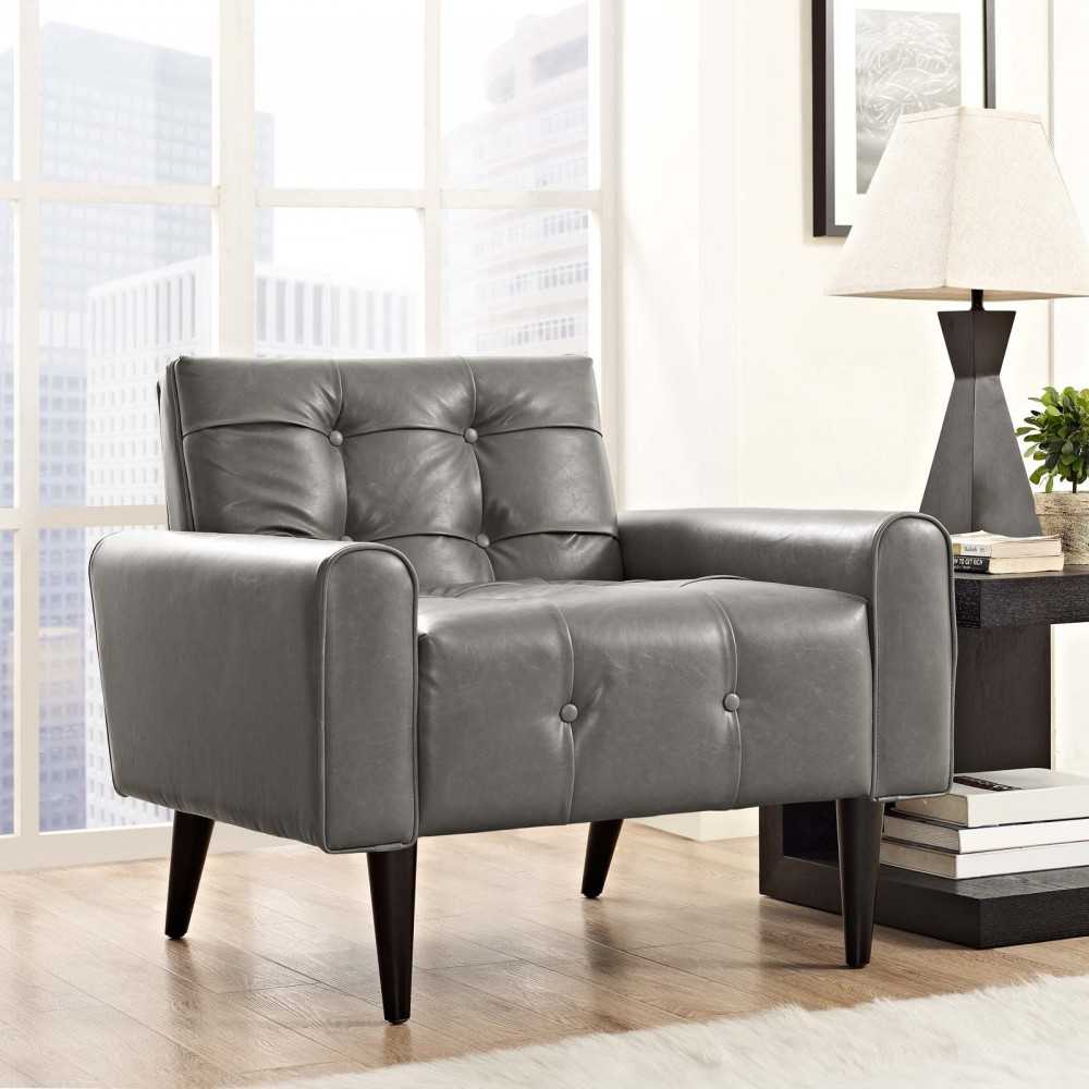 Delve Upholstered Vinyl Accent Chair, Gray