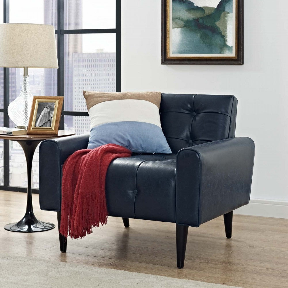 Delve Upholstered Vinyl Accent Chair, Blue