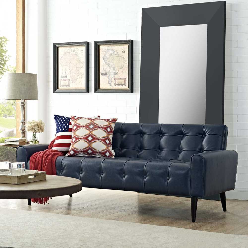 Delve Upholstered Vinyl Sofa, Blue