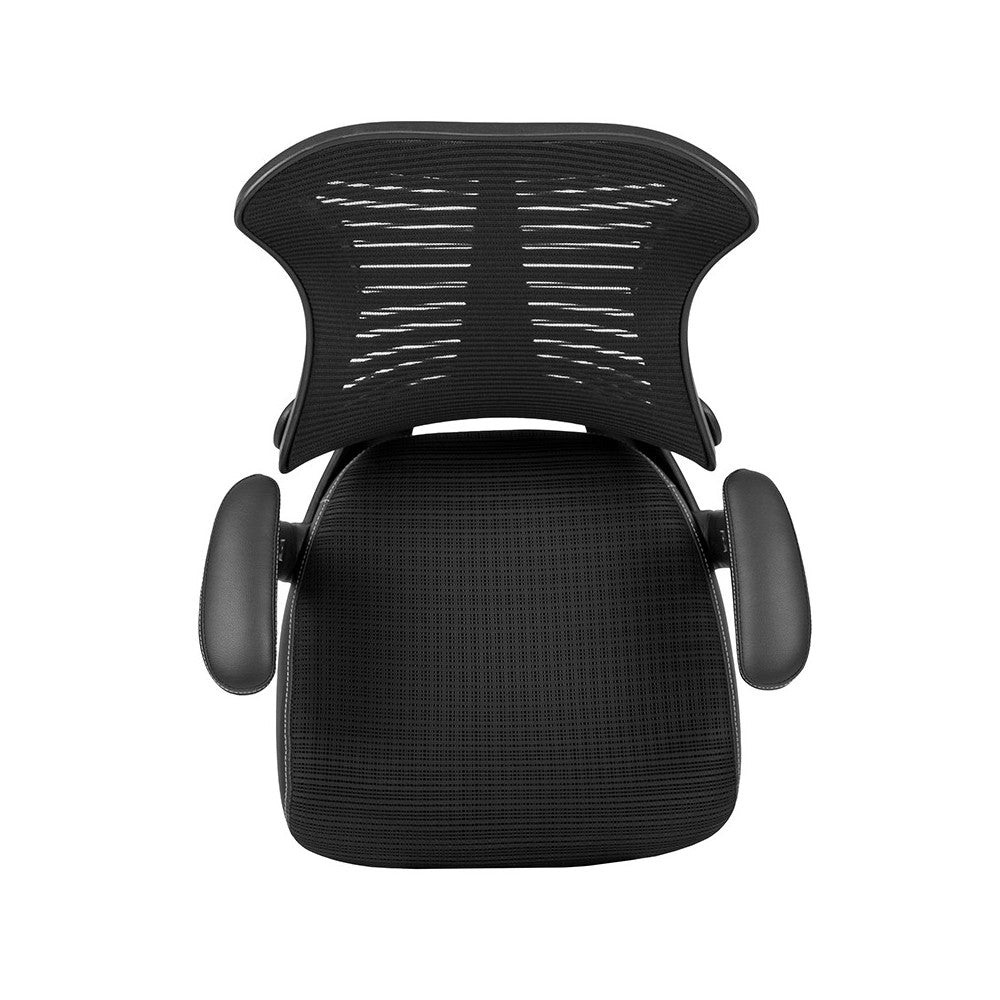 Designer Black Mesh Sled Base Side Reception Chair with Adjustable Arms