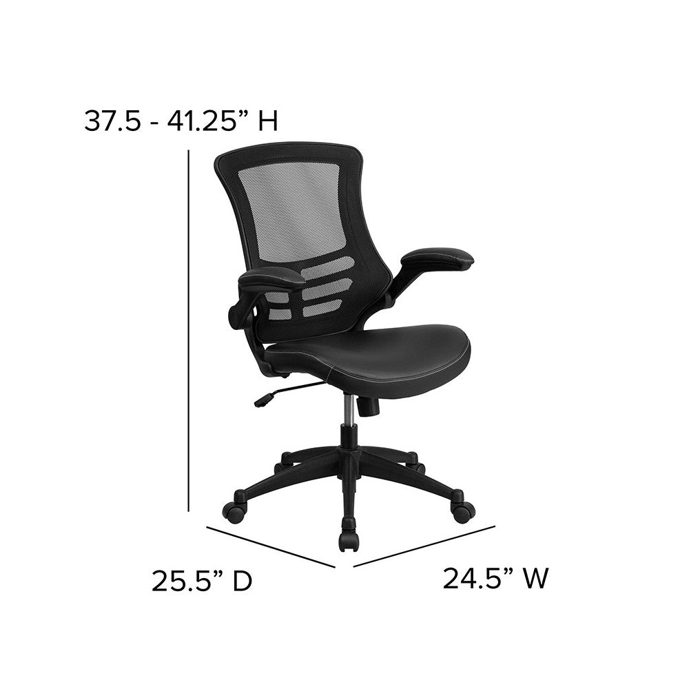 Desk Chair with Wheels | Swivel Chair with Mid-Back Black Mesh and LeatherSoft Seat for Home Office and Desk