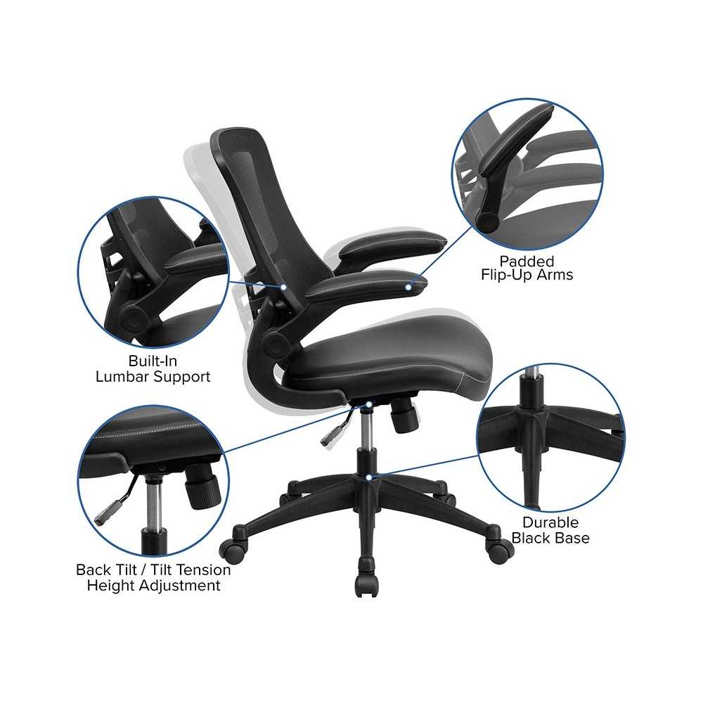 Desk Chair with Wheels | Swivel Chair with Mid-Back Black Mesh and LeatherSoft Seat for Home Office and Desk