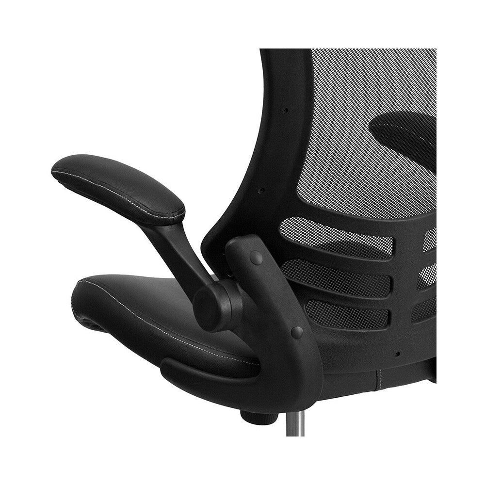 Desk Chair with Wheels | Swivel Chair with Mid-Back Black Mesh and LeatherSoft Seat for Home Office and Desk