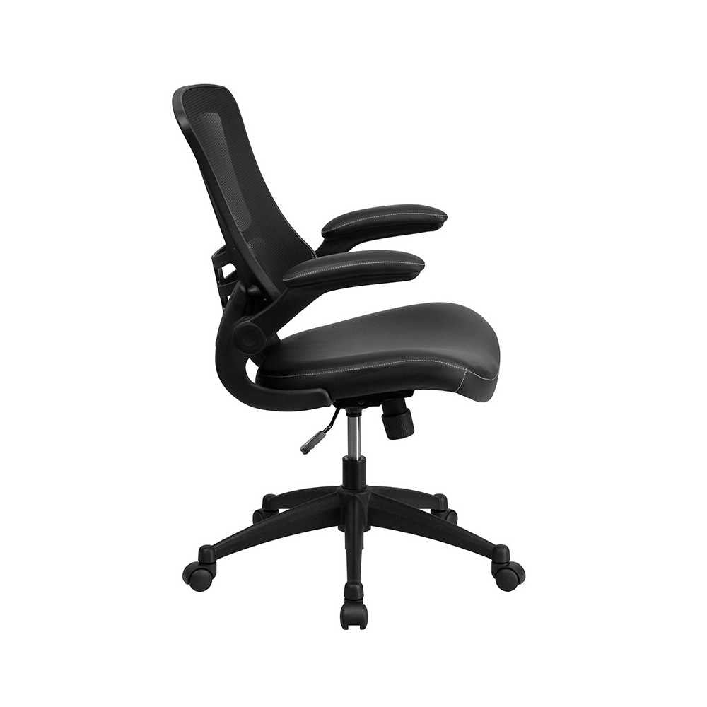 Desk Chair with Wheels | Swivel Chair with Mid-Back Black Mesh and LeatherSoft Seat for Home Office and Desk