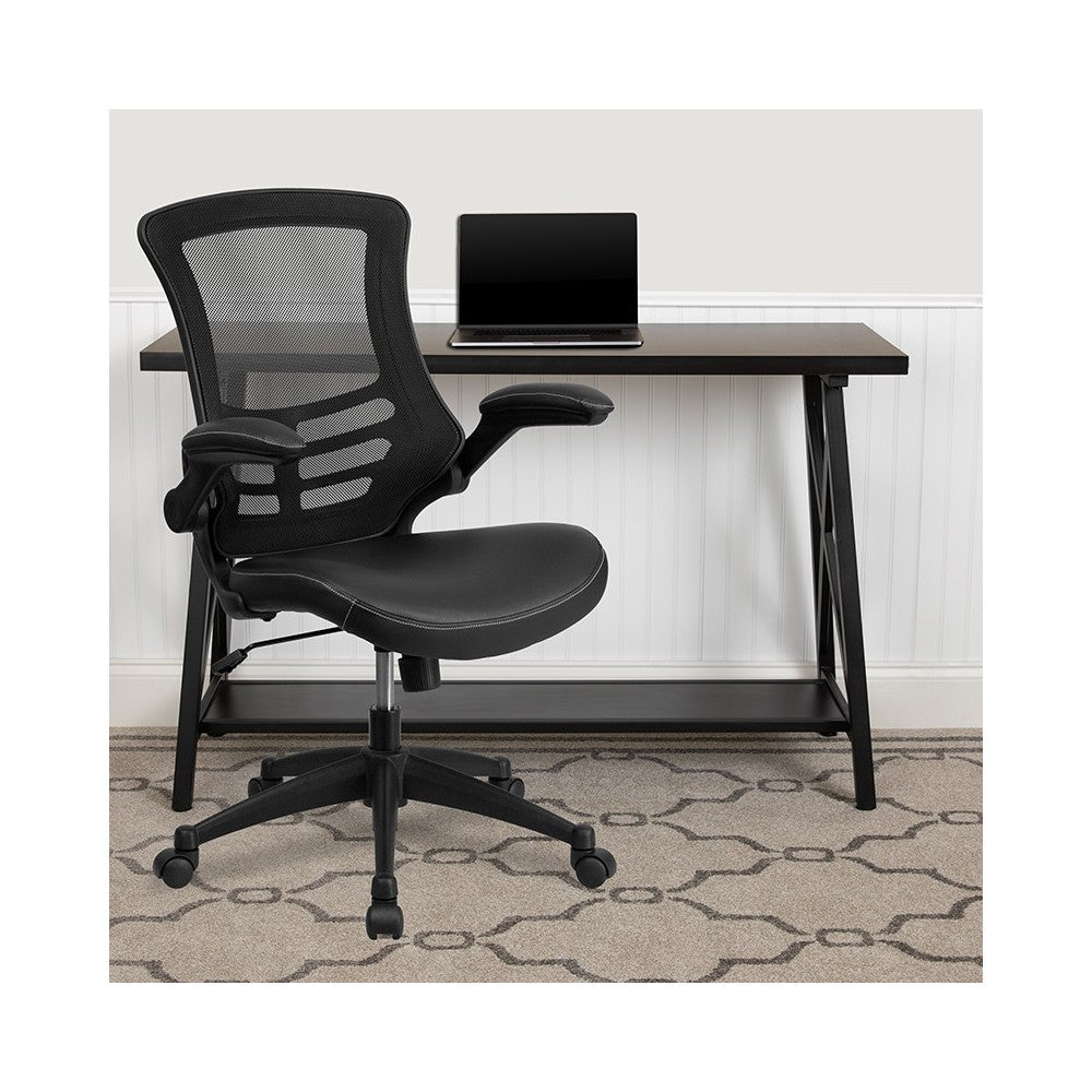 Desk Chair with Wheels | Swivel Chair with Mid-Back Black Mesh and LeatherSoft Seat for Home Office and Desk