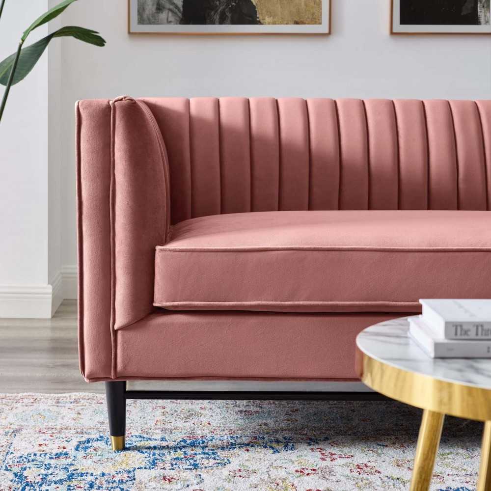 Devote Channel Tufted Performance Velvet Loveseat, Dusty Rose