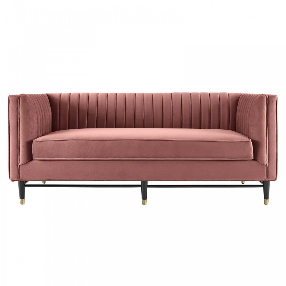 Devote Channel Tufted Performance Velvet Loveseat, Dusty Rose