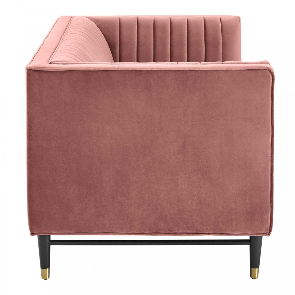 Devote Channel Tufted Performance Velvet Loveseat, Dusty Rose