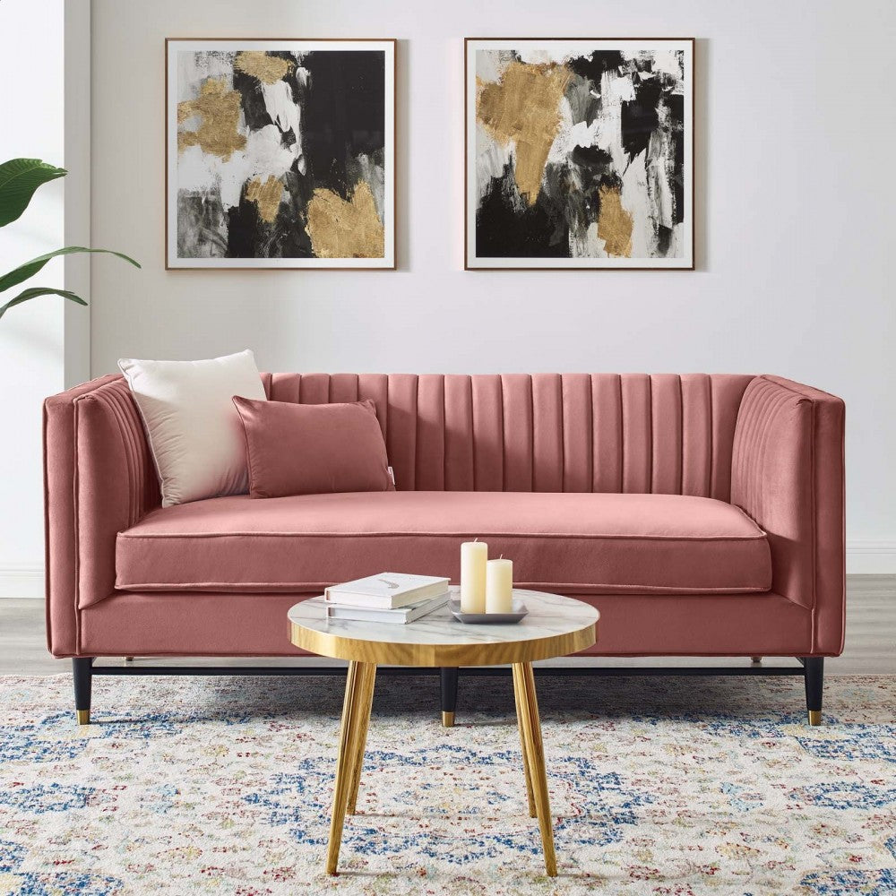 Devote Channel Tufted Performance Velvet Loveseat, Dusty Rose