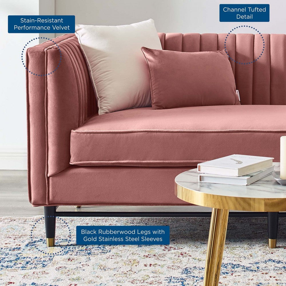 Devote Channel Tufted Performance Velvet Loveseat, Dusty Rose