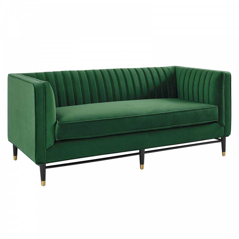 Devote Channel Tufted Performance Velvet Loveseat, Emerald