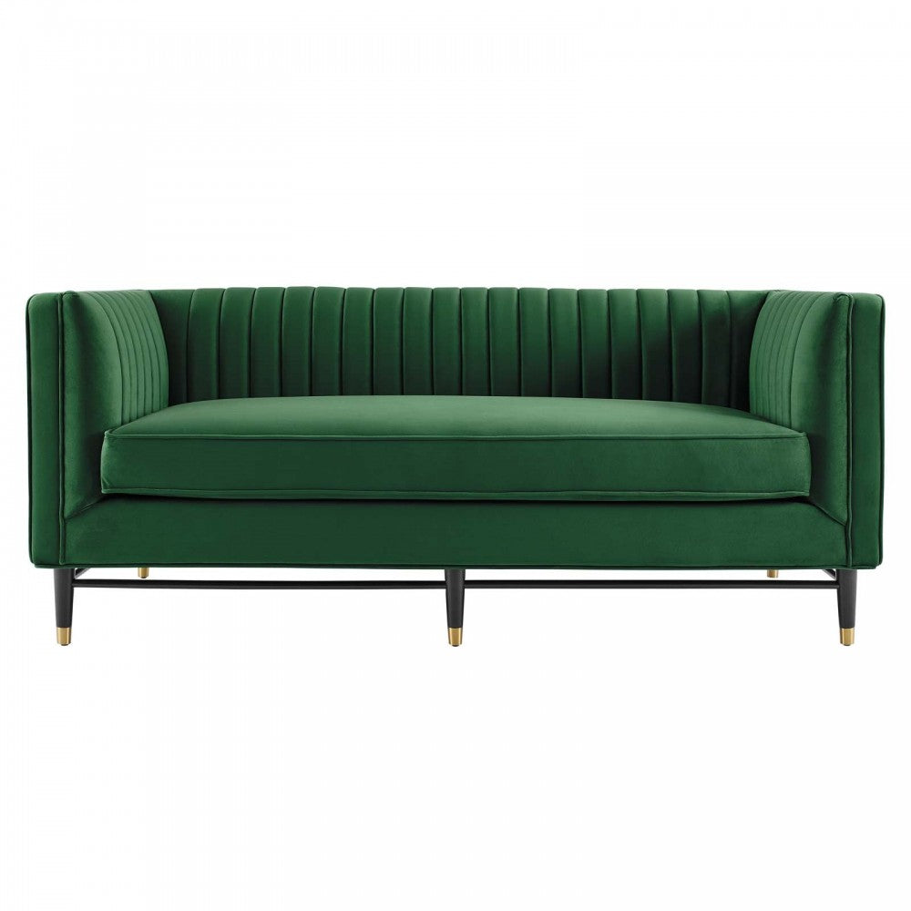 Devote Channel Tufted Performance Velvet Loveseat, Emerald