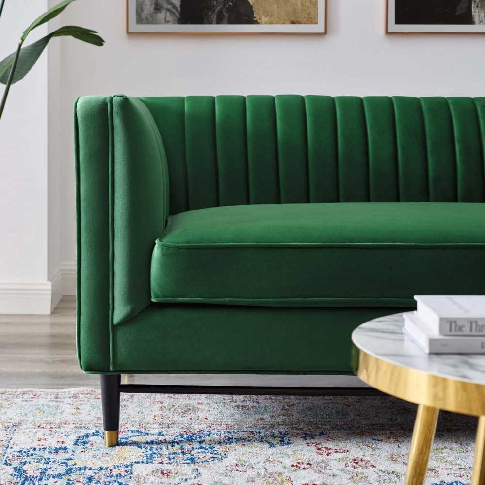 Devote Channel Tufted Performance Velvet Loveseat, Emerald