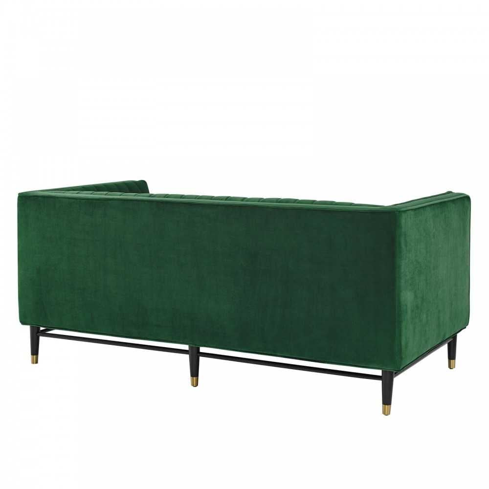 Devote Channel Tufted Performance Velvet Loveseat, Emerald