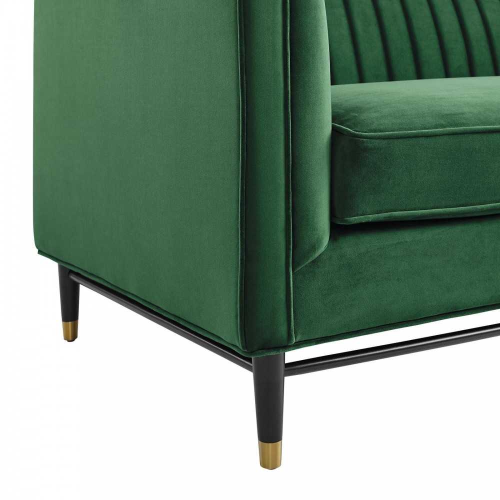 Devote Channel Tufted Performance Velvet Loveseat, Emerald