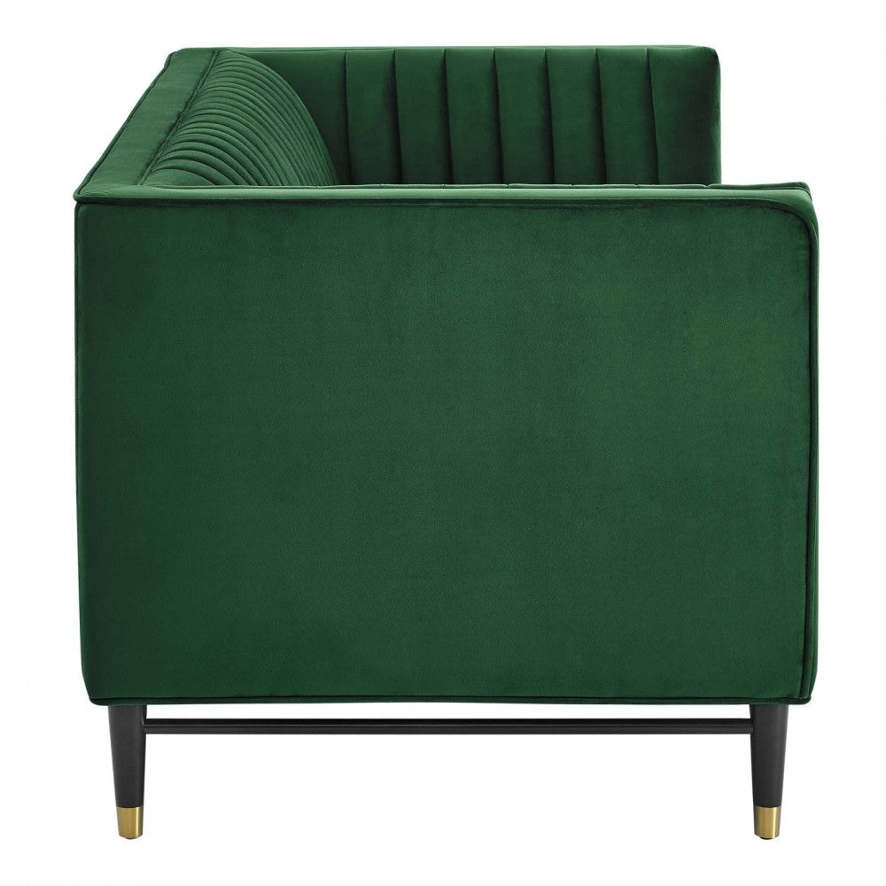 Devote Channel Tufted Performance Velvet Loveseat, Emerald