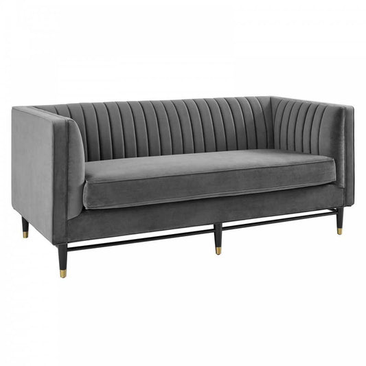 Devote Channel Tufted Performance Velvet Loveseat, Gray